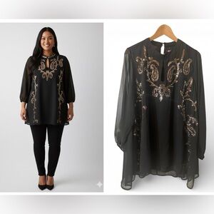 Embroidered Black Tunic Top